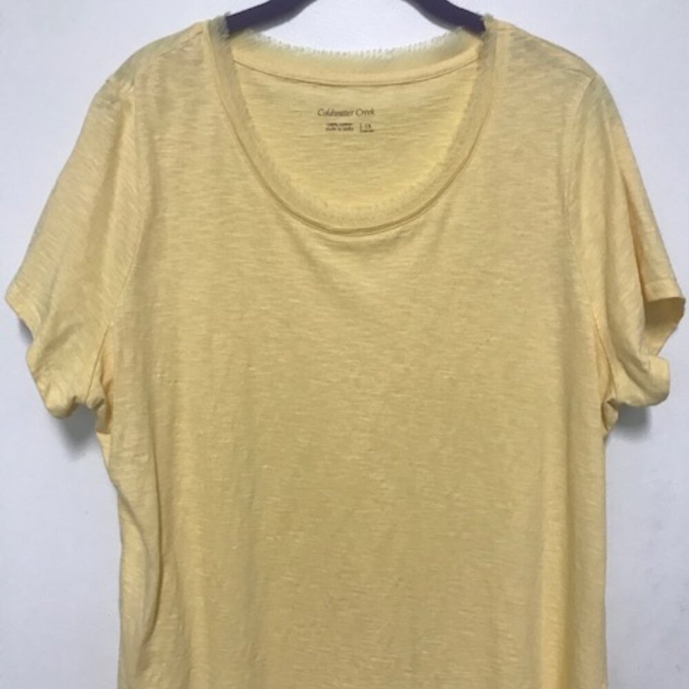 Coldwater Creek Women 100% Cotton Short Sleeve Shirt w/Whispering Fringe Tee. 1X